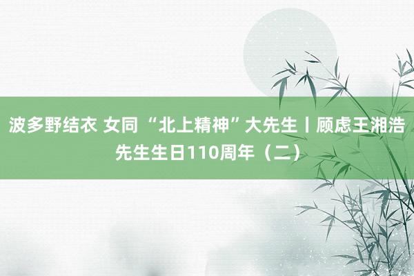 波多野结衣 女同 “北上精神”大先生丨顾虑王湘浩先生生日110周年（二）